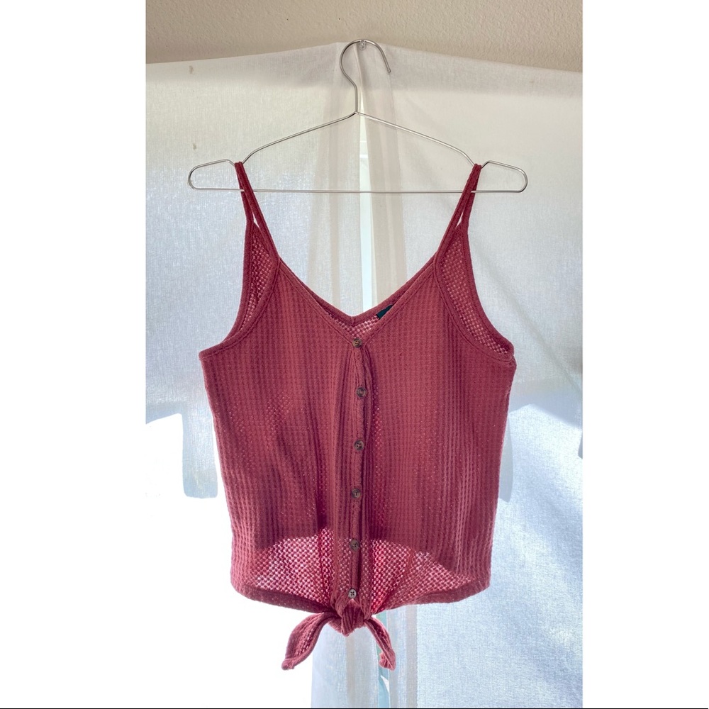 Maroon Waffled Button-Down Front-Knot Tank Top Size M